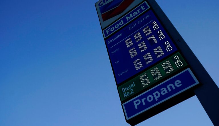 Gas prices are advertised in Los Angeles.