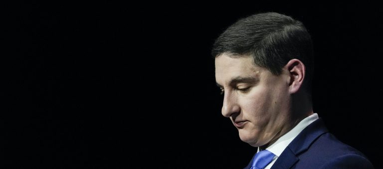 U.S. Senate Republican candidate Josh Mandel stands onstage during Ohioâs U.S. Senate Republican primary debate.