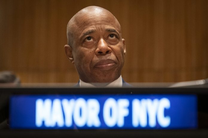 New York City Mayor Eric Adams attends a screening of the film "Equiano's Story," Tuesday, March 29, 2022, in the Trusteeship Chamber at United Nations headquarters. 