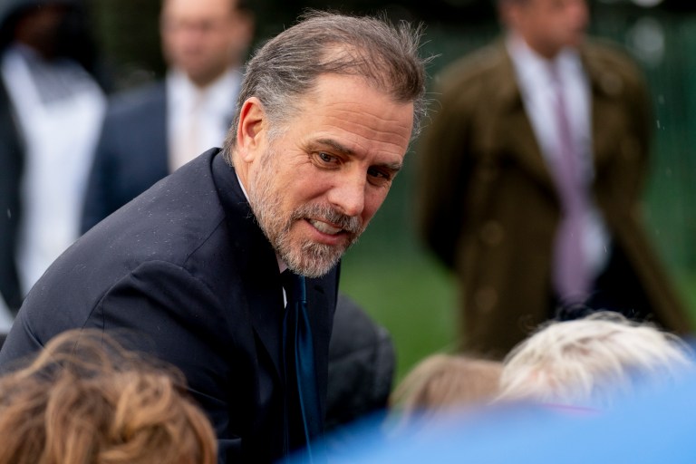Hunter Biden, the son of President Joe Biden, speaks to guests during the White House Easter Egg Roll on the South Lawn of the White House, Monday, April 18, 2022, in Washington.