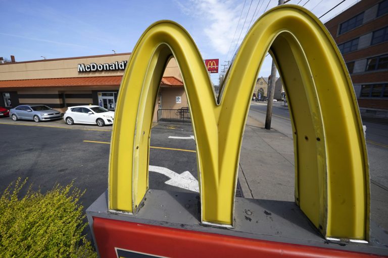 A McDonald's restaurant sign is shown in Pittsburgh on Saturday, April 23, 2022. McDonald's confirmed Wednesday, July 27, 2022 that the iconic burger was one among a number of items facing price increases across its U.K. restaurant network. (AP Photo/Gene J. Puskar)