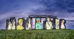 Portraits of Queen Elizabeth II projected onto Stonehenge for Platinum Jubilee
