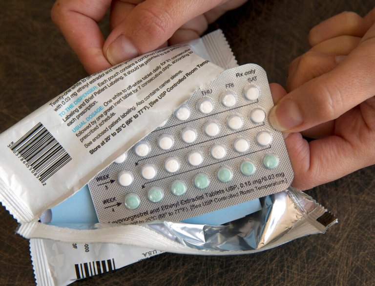 A one-month dosage of hormonal birth control pills is displayed in Sacramento, Calif., Aug. 26, 2016. A drug company is seeking U.S. approval for the first-ever birth control pill that women could buy without a prescription. 