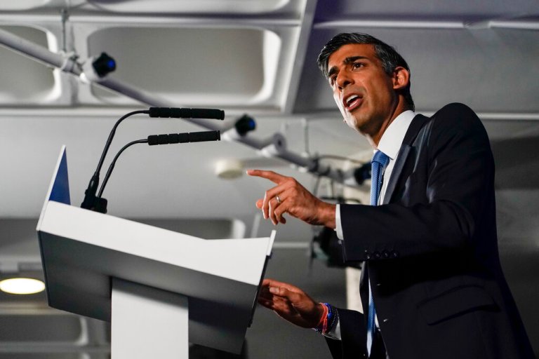 British Conservative Party Member of Parliament Rishi Sunak launches his campaign for the Conservative Party leadership, in London, Tuesday, July 12, 2022.