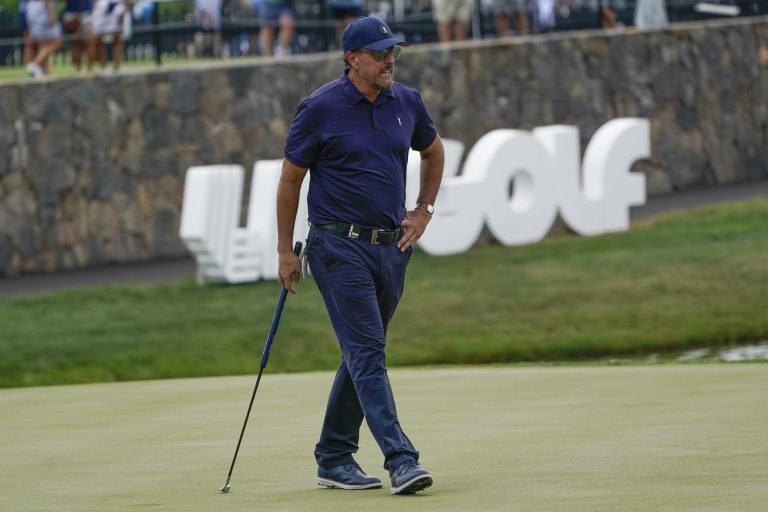 Phil Mickelson seen during the first round of the Bedminster Invitational LIV Golf tournament.