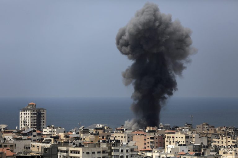 Smoke billows from an Israeli air strike in Gaza City, on August 6, 2022.