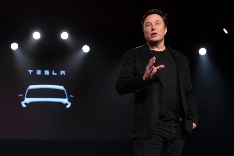 Tesla CEO Elon Musk speaks before unveiling the Model Y at the company's design studio on March 14, 2019, in Hawthorne, Calif.  