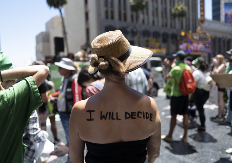 Pro-abortion activists rally on Hollywood Boulevard in Los Angeles, Saturday, July 9, 2022.