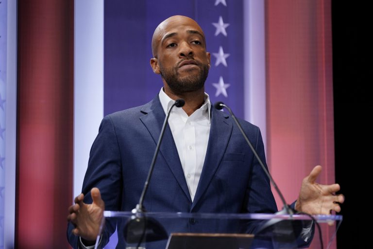 FILE - Wisconsin Lt. Gov. and Democratic U.S. Senate candidate Mandela Barnes participates in a televised Wisconsin Democratic U.S. Senate debate in Milwaukee, July 17, 2022. Barnes, a Democrat running against incumbent Republican Sen. Ron Johnson, has repeatedly advocated for cutting the state's prison population in half. (AP Photo/Morry Gash, File)