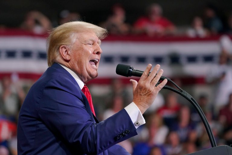 Former President Donald Trump speaks at a rally in Wilkes-Barre, Pa., Saturday, Sept. 3, 2022. 