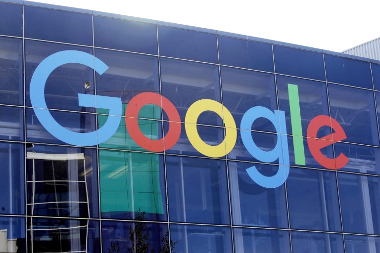 FILE - In this Sept. 24, 2019, file photo a sign is shown on a Google building at their campus in Mountain View, California. (AP Photo/Jeff Chiu, File)