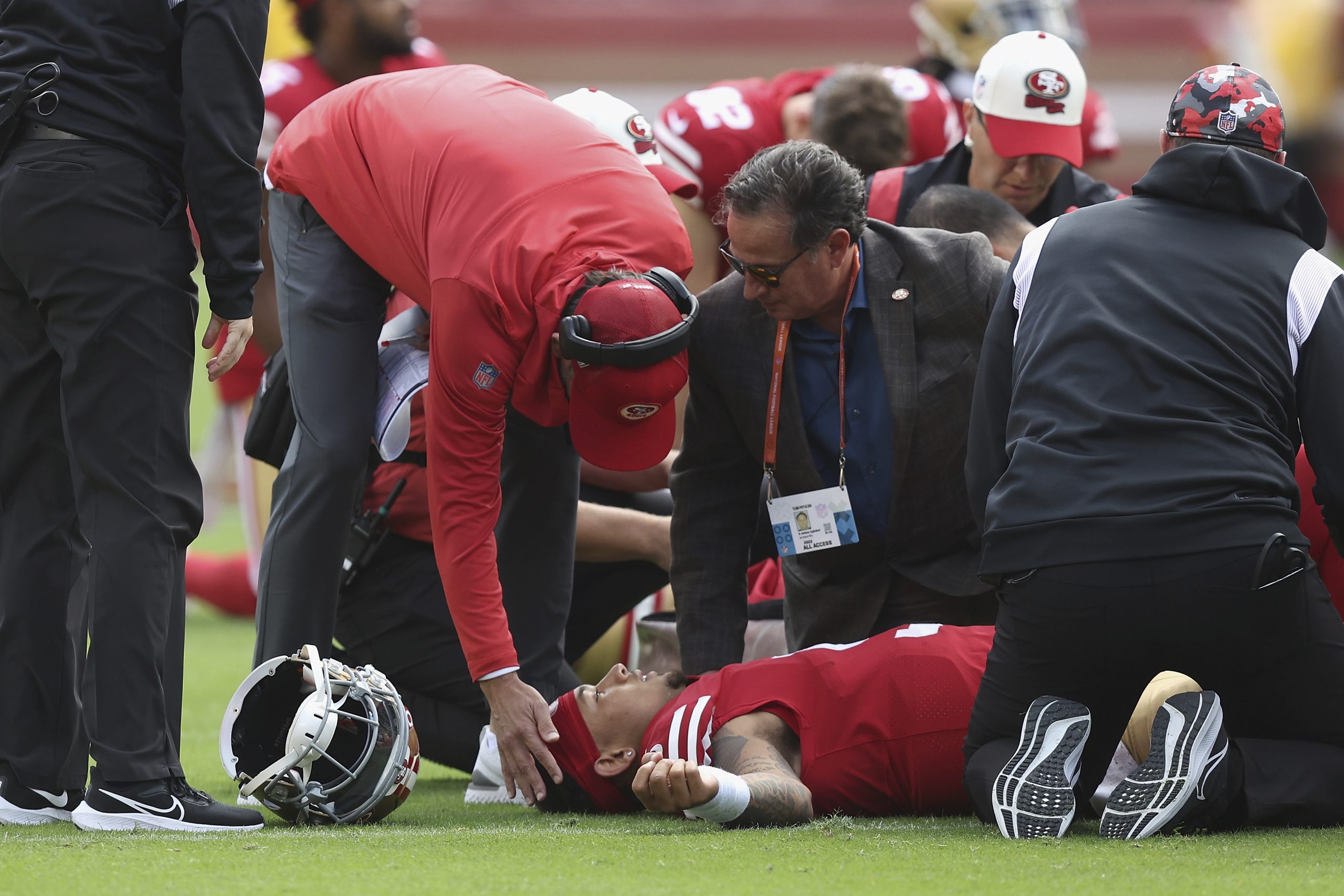 WATCH: 49ers QB Trey Lance taken off on cart with ankle injury