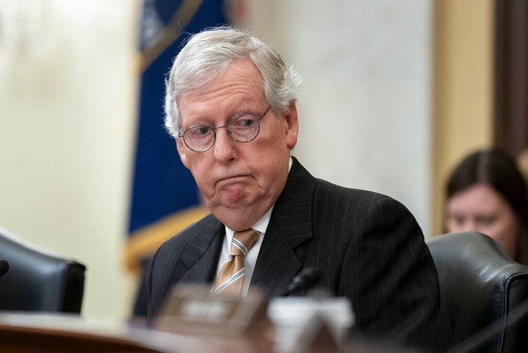 Senate Minority Leader Mitch McConnell, R-Ky., attends a Senate Rules and Administration Committee meeting on the Electoral Count Reform and Presidential Transition Improvement Act, at the Capitol in Washington, Tuesday, Sept. 27, 2022.