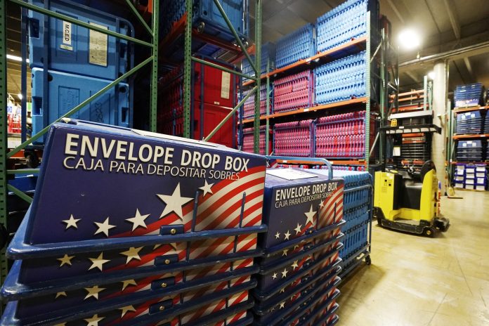 The warehouse at the Maricopa County Elections Department stores all the equipment and signage for all the voting precincts in Phoenix.