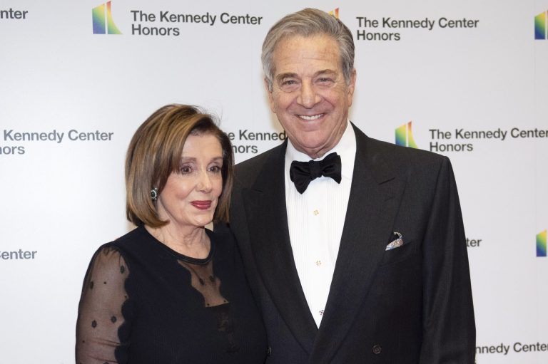 Speaker of the House Nancy Pelosi, D-Calif., and her husband, Paul Pelosi, arrive at the State Department for the Kennedy Center Honors State Department Dinner, on Dec. 7, 2019, in Washington.