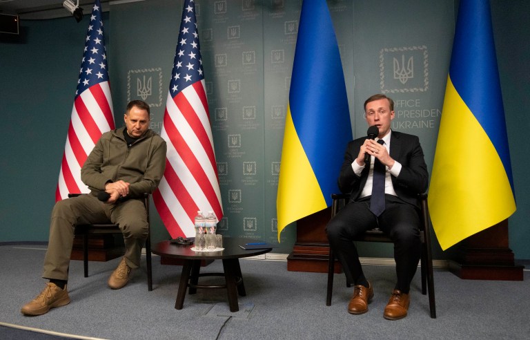 White House national security adviser Jake Sullivan, right, and Andriy Yermak, Head of the Office of the President of Ukraine.