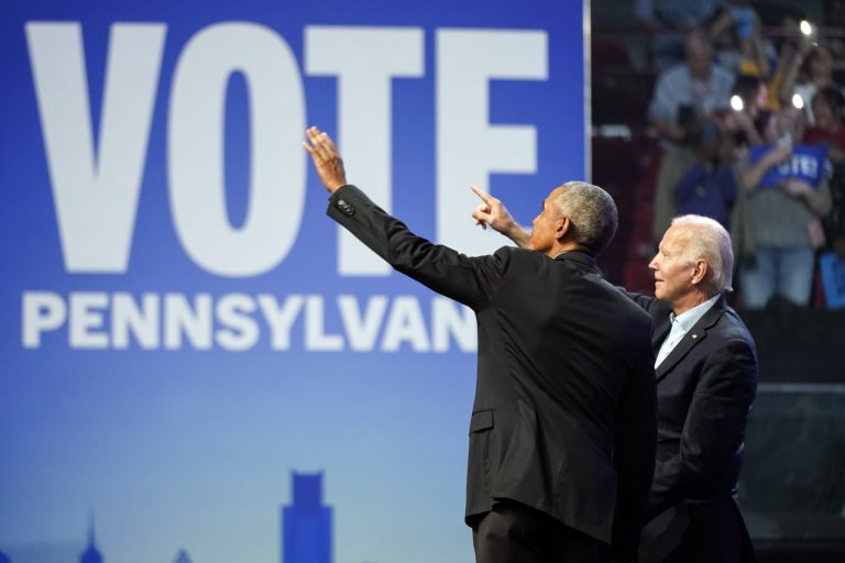 President Joe Biden and his one-time boss, former President Barack Obama, appeared at a campaign rally Saturday for Lt. Gov. John Fetterman (D-PA) and Attorney General Josh Shapiro (D-PA) in hopes of helping them win their respective Senate and gubernatorial races.