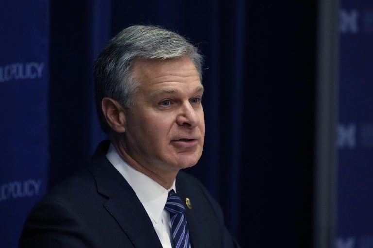 FBI Director Christopher Wray speaks at the Gerald R. Ford School of Public Policy at the University of Michigan, Friday, Dec. 2, 2022, in Ann Arbor, Mich.