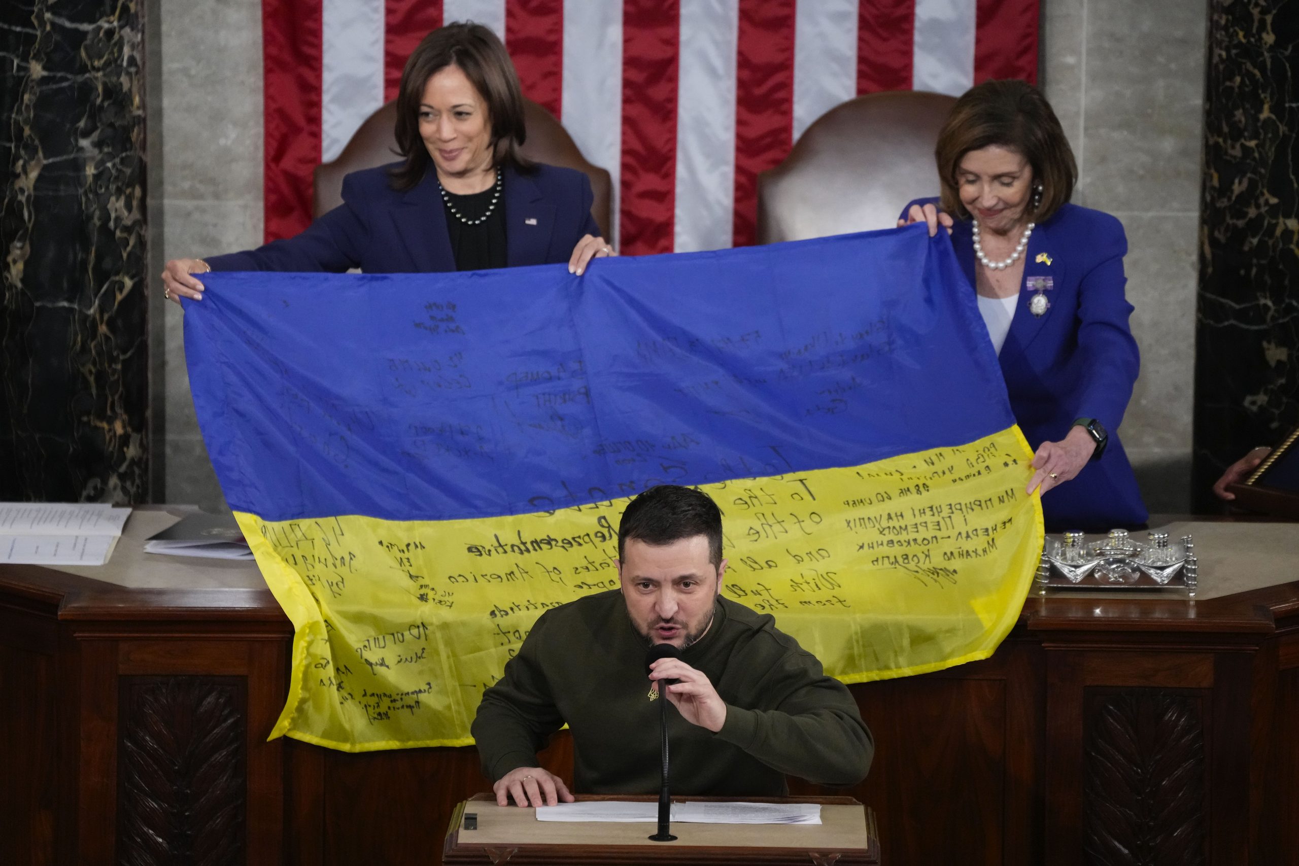 Volodymyr Zelenskyy, Nancy Pelosi, Kamal Harris