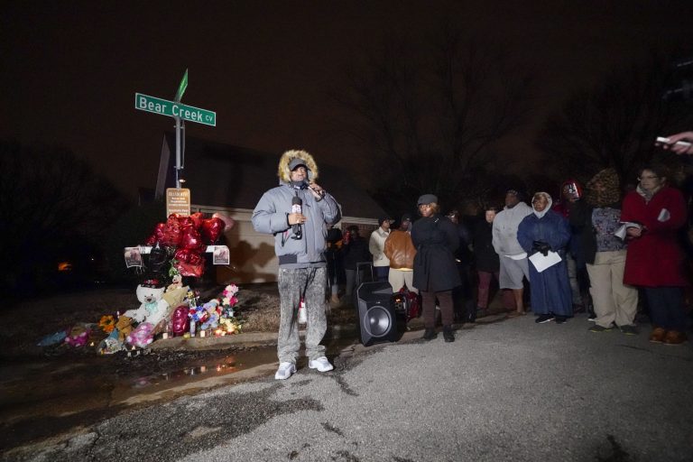 Rodney Wells, stepfather of Tyre Nichols, speaks at a prayer gathering at the site where Nichols was beaten by Memphis police officers, and later died from his injuries, in Memphis, Tennessee, Monday, Jan. 30, 2023. 