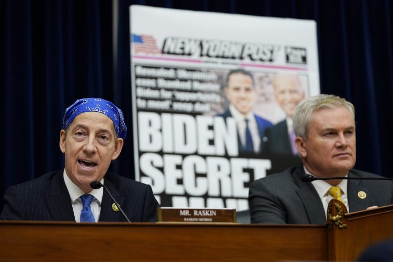 House Oversight and Accountability Committee Chairman James Comer, R-Ky., sits right as ranking member Rep. Jamie Raskin, D-Md., speaks during a House Committee on Oversight and Accountability hearing on Capitol Hill, Wednesday, Feb. 8, 2023, in Washington. 