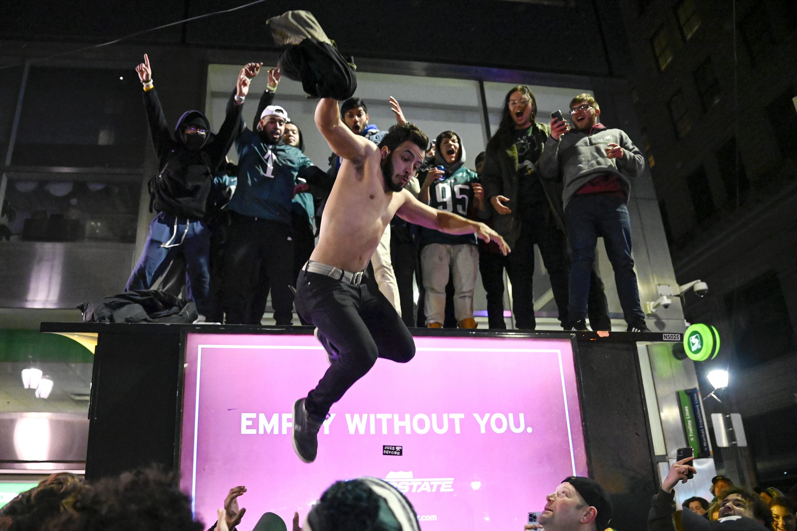 WATCH: Eagles fans celebrate prematurely, tip over car before Super Bowl begins
