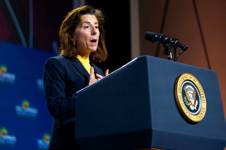 Commerce Secretary Gina Raimondo gives a 2022 speech in Washington.
