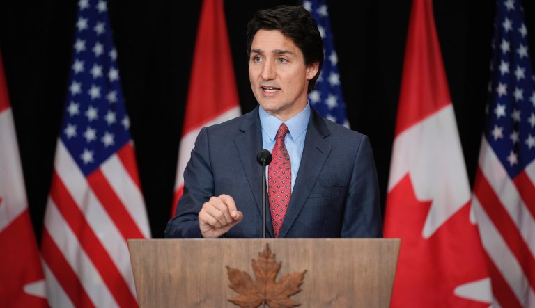 Canadian Prime Minister Justin Trudeau speaks during a news conference with President Joe Biden, Friday, March 24, 2023, in Ottawa, Canada.