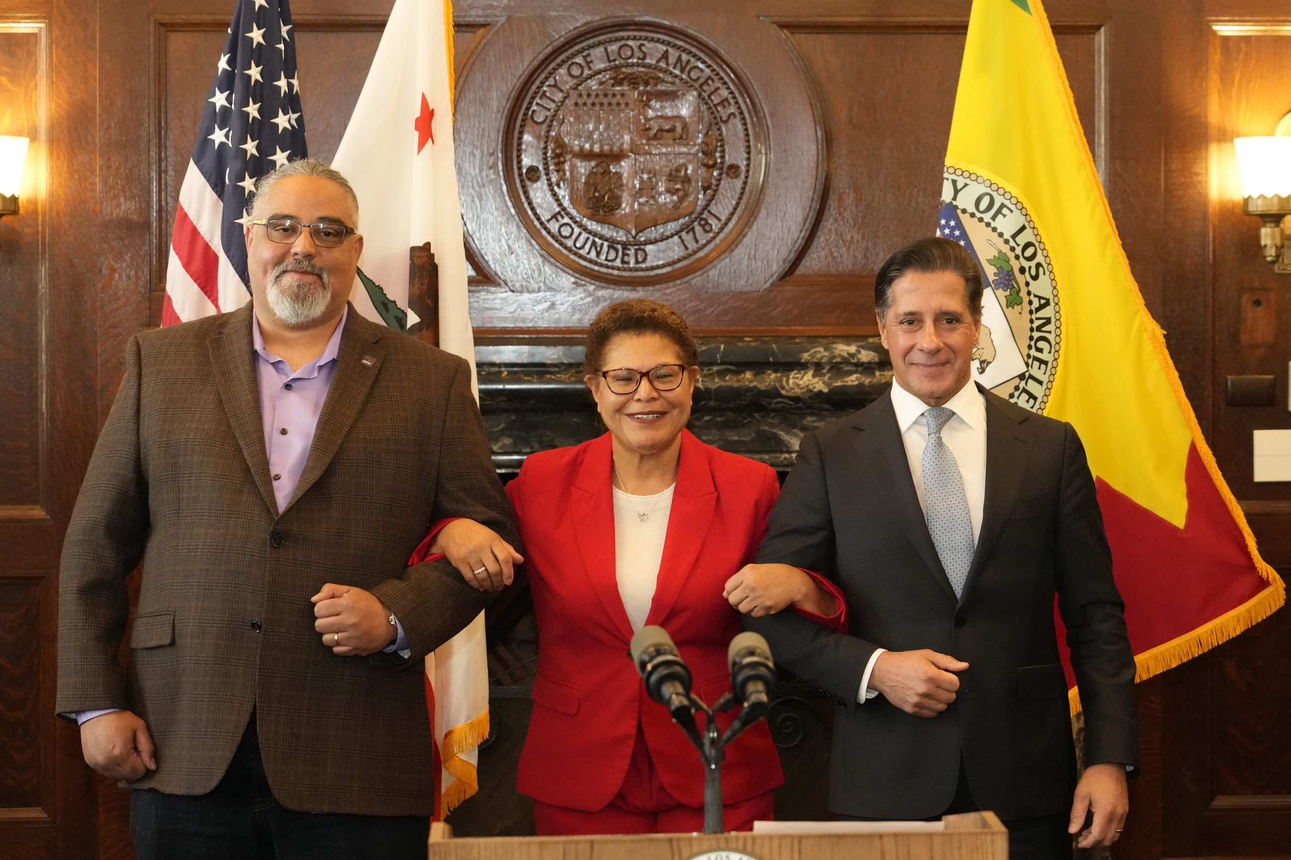 Max Arias, Karen Bass, Alberto Carvalho