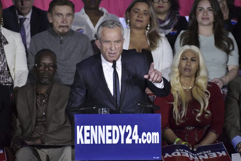 Robert F. Kennedy Jr. speaks at an event where he announced his run for president on Wednesday, April 19, 2023, at the Boston Park Plaza Hotel, in Boston. 