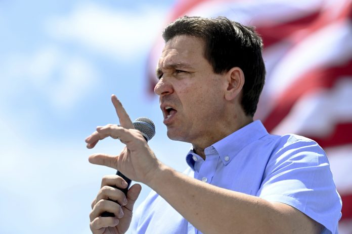 Republican presidential candidate Florida Gov. Ron DeSantis speaks at an annual Basque Fry at the Corley Ranch in Gardnerville, Nev., Saturday, June 17, 2023. 