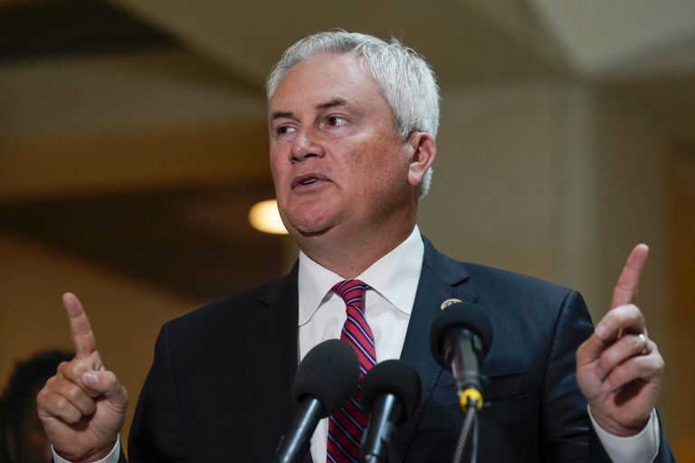 Rep. James Comer Jr. (R-KY) speaks to reporters about Hunter Biden on Tuesday, June 20, 2023, on Capitol Hill in Washington. 