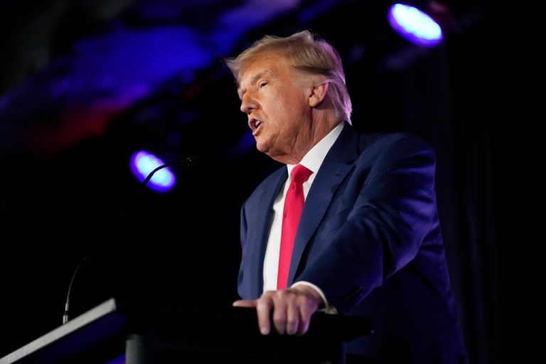 Former President Donald Trump speaks at a campaign event, Saturday, July 8, 2023, in Las Vegas. 