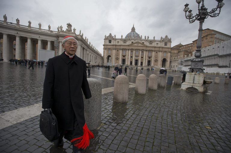 Cardinal Joseph Zen Ze-kiun, of Hong Kong, walks in St. Peter's Square after attending a cardinals' meeting, at the Vatican, Wednesday, March 6, 2013.