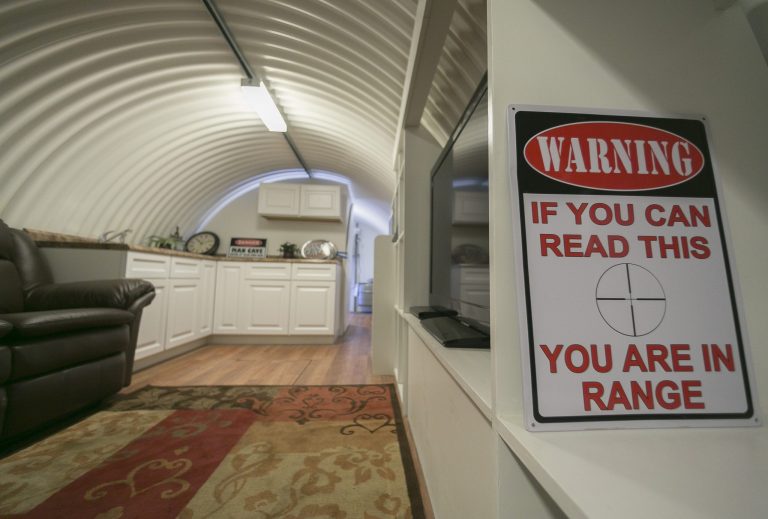 Bunkers like this Atlas Survival shelter made of galvanized corrugated pipe is showcased at the plant in Montebello, Calif., have become popular and the election has driven a spike in searches for homes with bunkers.