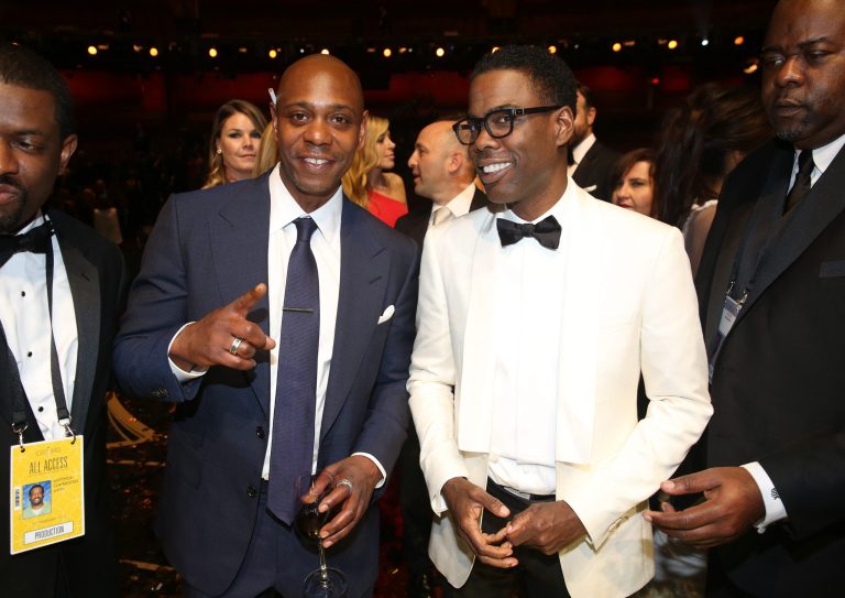 Dave Chappelle (left) and Chris Rock pictured backstage at the 2016 Oscars at the Dolby Theatre in Los Angeles. 