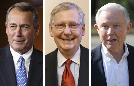 Speaker of the House John Boehner, from left, and Senate Minority Leader Mitch McConnell have pledged in recent days that the government would not shut down. Sen. Jeff Sessions, R-Ala., wants Congress to pass a short-term funding bill that strips out money for executive action. (AP Photos)