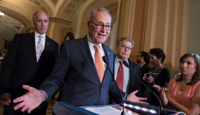 Senate Minority Leader Chuck Schumer of N.Y., criticizes the Republican healthcare bill during a news conference on Capitol Hill. (AP Photo/J. Scott Applewhite)
