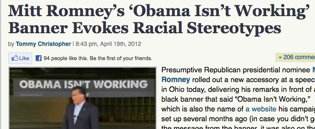 Columnist: Romney’s ‘not working’ sign is *racist*