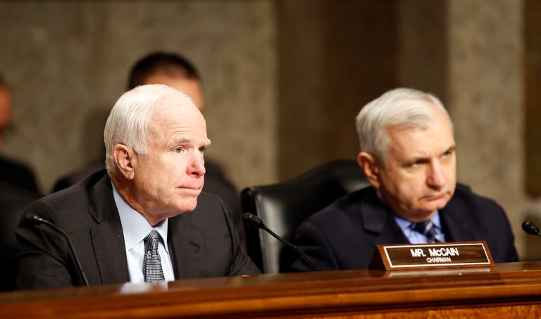 Senate Armed Services Committee Chairman Sen. John McCain, R-Ariz., left, and the committee's ranking member Sen. Jack Reed, D-R.I., are considering another round of base realignment and closure. (AP Photo/Alex Brandon)