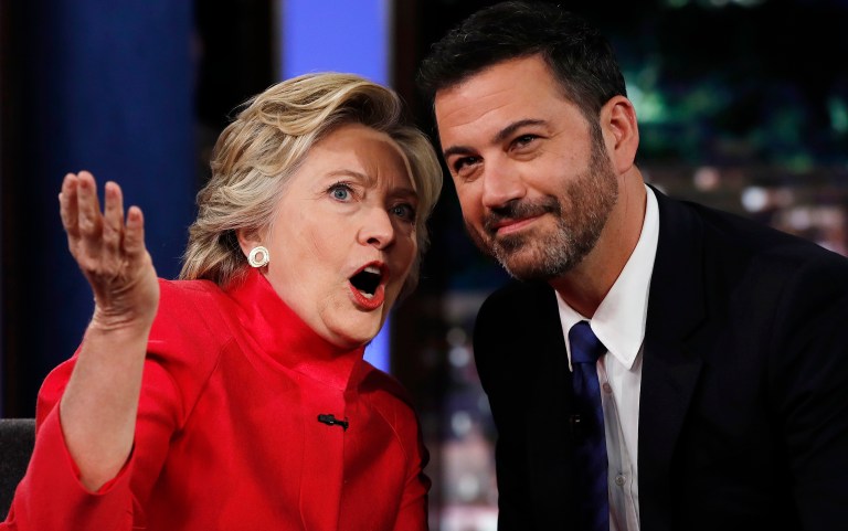 Late night talk host Jimmy Kimmel played doctor to Hillary Clinton Monday night. (AP Photo/Carolyn Kaster)