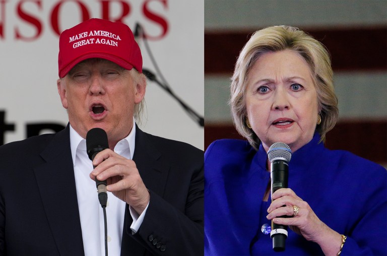 According to a new tracking poll, Hillary Clinton leads Donald Trump by 2 percentage points, 47-45, in a hypothetical general election matchup. (AP Photo/Manuel Balce Ceneta)