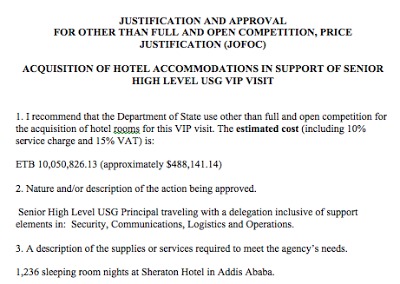 Update: $1.3M for Four Hotels for President Obama’s Ethiopia Trip