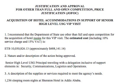Update: $1.3M for Four Hotels for President Obama’s Ethiopia Trip