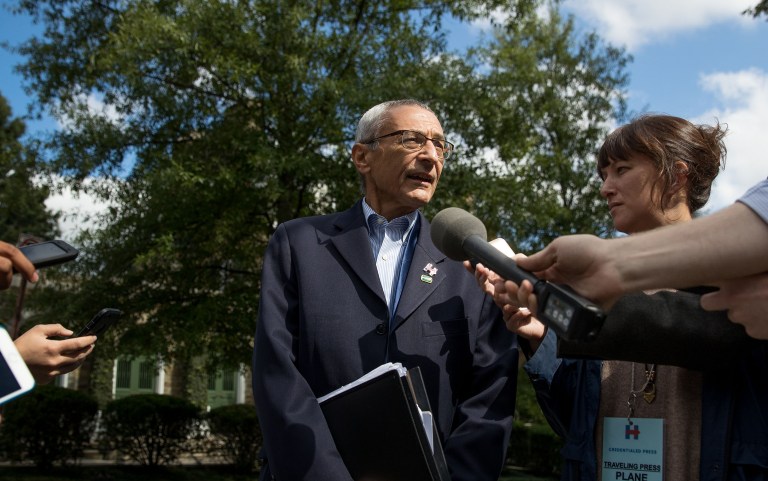 WikiLeaks published another tranche of emails Sunday which it claims were stolen from John Podesta, the campaign chairman of Democratic nominee Hillary Clinton. (AP Photo/Andrew Harnik)