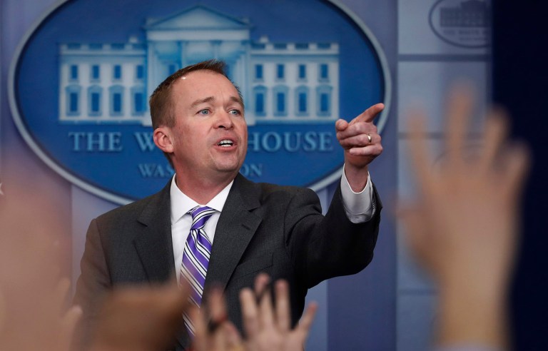 Budget Director Mick Mulvaney speaks to reporters during a daily press briefing at the White House in Washington, Monday, Feb. 27, 2017. (AP Photo/Manuel Balce Ceneta)