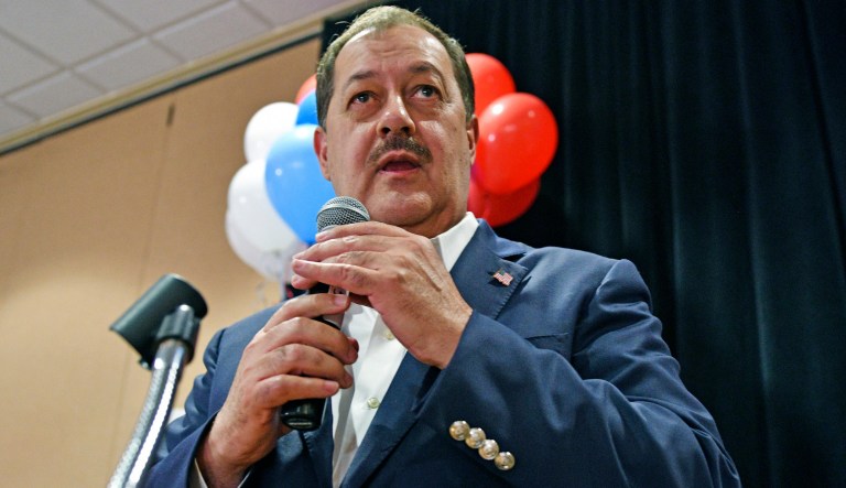 Former Massey Energy CEO Don Blankenship speaks to supporters in Charleston, W.Va., Tuesday, May 8, 2018. Blankenship is among the top three Republican candidates vying to take on Sen. Joe Manchin. The Democratic incumbent is expected to coast in his own primary.