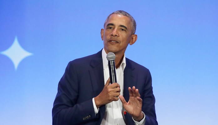FILE - This Feb. 19, 2019 file photo shows former President Barack Obama speaking at the My Brother's Keeper Alliance Summit in Oakland, Calif.