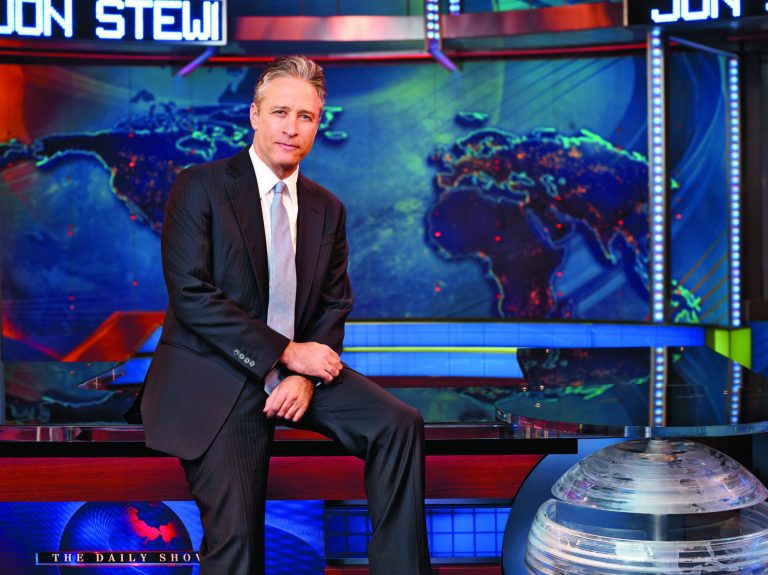 This undated image released by Comedy Central shows Jon Stewart on the set of 
