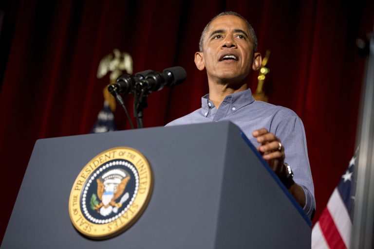 President Obama speaks at the Greater Boston Labor Council Labor Day Breakfast, Monday, in Boson. Obama will sign an executive order requiring federal contractors to offer their employees up to seven days of paid sick leave per year. (AP Photo/Andrew Harnik)